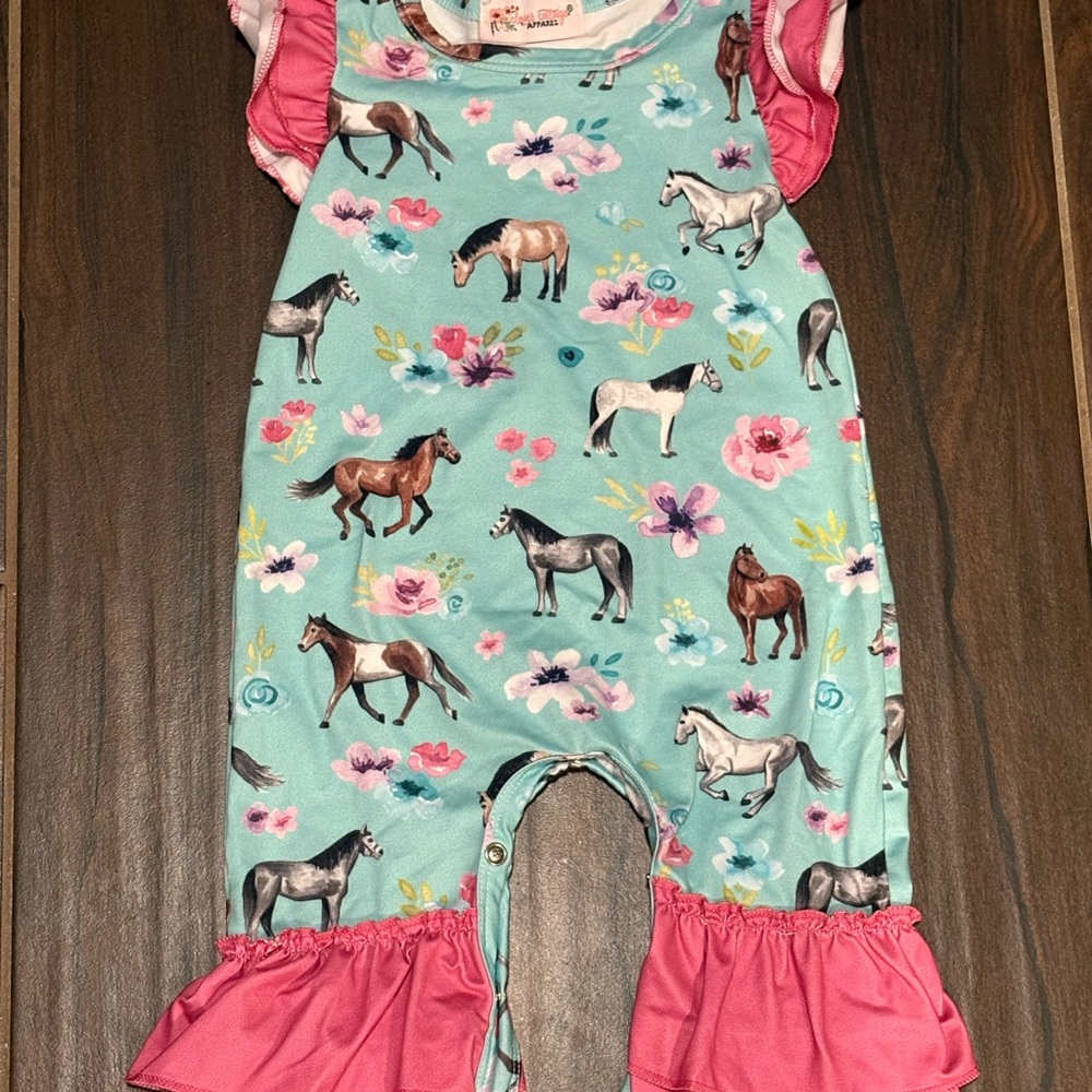 Kids Horse Print Matching Set - Pink and Blue
